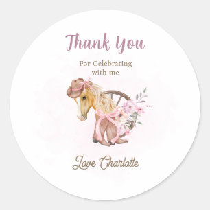 Cowgirl Paard Bloem Westerse Verjaardag Ronde Sticker