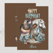 Cowgirl paard bloemig western bruin Verjaardag (Voorkant / Achterkant)
