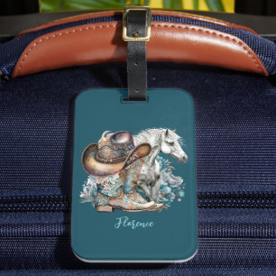 Cowgirl paard cowboylaarzen pet bloemig western bagagelabel