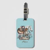 Cowgirl paard cowboylaarzen pet bloemig western bagagelabel (Voorkant (verticaal))