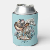 Cowgirl paard cowboylaarzen pet bloemig western blikjeskoeler (Blikje Voorkant)