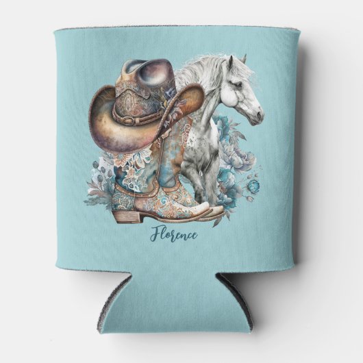 Cowgirl paard cowboylaarzen pet bloemig western blikjeskoeler (Voorkant)