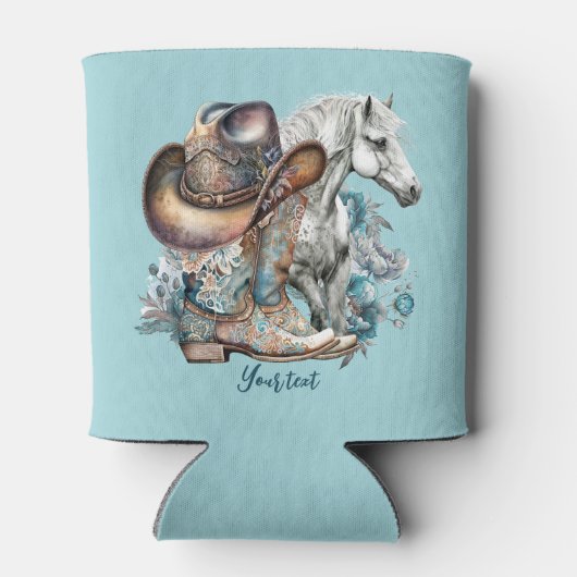 Cowgirl paard cowboylaarzen pet bloemig western blikjeskoeler (Achterkant)