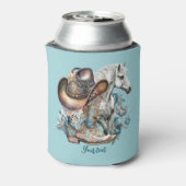 Cowgirl paard cowboylaarzen pet bloemig western blikjeskoeler (Blikje Achterkant)