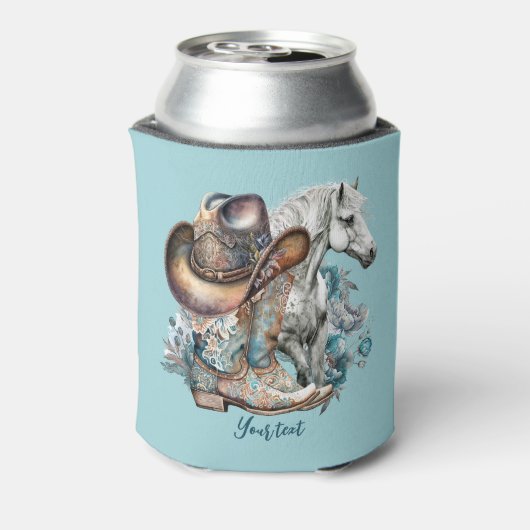 Cowgirl paard cowboylaarzen pet bloemig western blikjeskoeler (Blikje Achterkant)