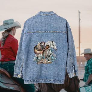 Cowgirl paard cowboylaarzen pet bloemig western denim jacket