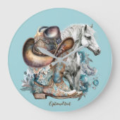 Cowgirl paard cowboylaarzen pet bloemig western grote klok (Voorkant)