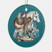 Cowgirl paard cowboylaarzen pet bloemig western keramisch ornament (Links)