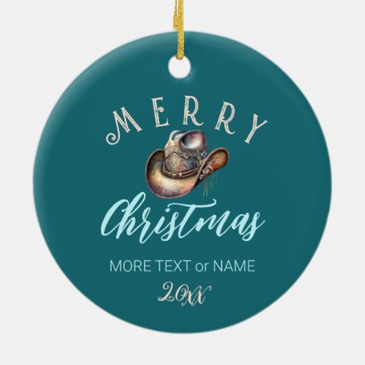 Cowgirl paard cowboylaarzen pet bloemig western keramisch ornament (Achterkant)