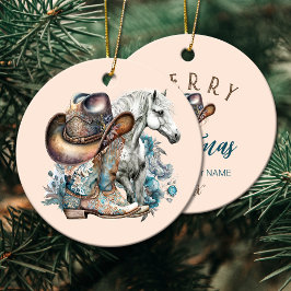 Cowgirl paard cowboylaarzen pet bloemig western keramisch ornament