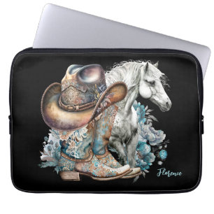 Cowgirl paard cowboylaarzen pet bloemig western laptop sleeve
