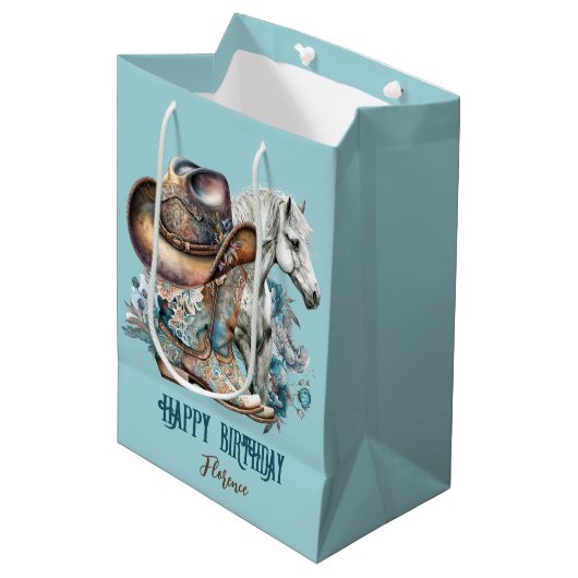 Cowgirl paard cowboylaarzen pet bloemig western medium cadeauzakje (Voorkant Gekanteld)