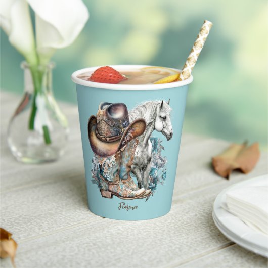 Cowgirl paard cowboylaarzen pet bloemig western papieren bekers (Insitu)