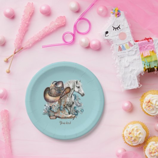 Cowgirl paard cowboylaarzen pet bloemig western papieren bordje (Feest)