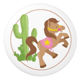Cowgirl Paard en Cactus Keramische Knop