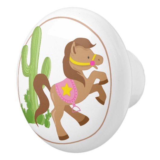 Cowgirl Paard en Cactus Keramische Knop (Rechts)