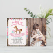 Cowgirl, Paard Verjaardag Uitnodiging met Foto (Staand voorkant)