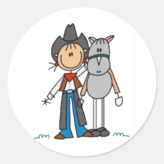 Cowgirl & paardenstrak ronde sticker (Voorkant)