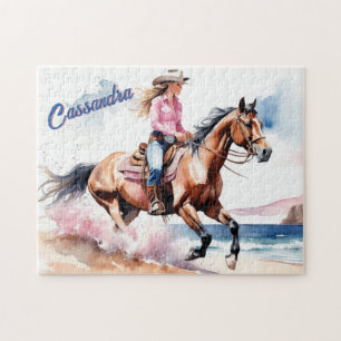 Cowgirl Paardrijden op het strand door Ocean Custo Legpuzzel