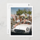 Cowgirl, parade, auto, kleurrijk, Retro Briefkaart (Voorkant / Achterkant)