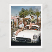 Cowgirl, parade, auto, kleurrijk, Retro Briefkaart (Voorkant)