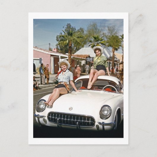 Cowgirl, parade, auto, kleurrijk, Retro Briefkaart (Voorkant)