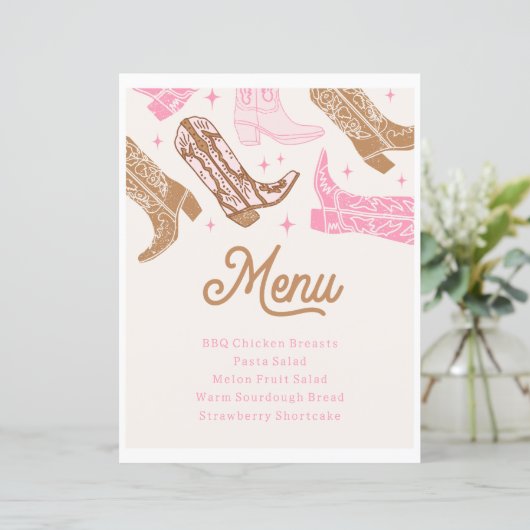 Cowgirl Party Menu Sign (Staand voorkant)