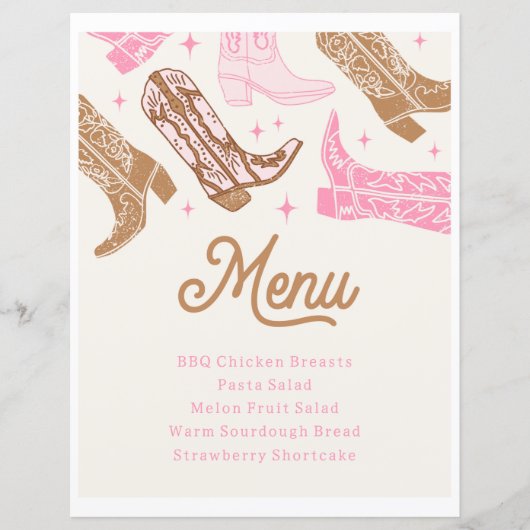 Cowgirl Party Menu Sign (Voorkant)