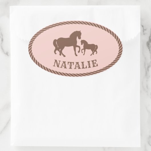 Cowgirl Party | Paarden | Gepersonaliseerd Ovale Sticker (Tas)