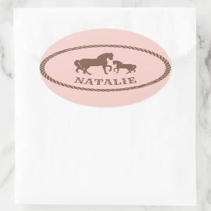 Cowgirl Party Paarden Gepersonaliseerd Ovale Sticker