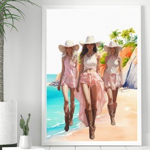 Cowgirl Pastal Roze Trio Tropisch eiland Poster