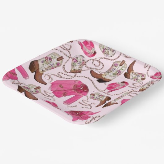 cowgirl pattern style papieren bordje (Gebogen)