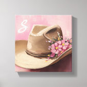 Cowgirl Pet Canvas met Roze Wildflowers Monogram (Voorkant)