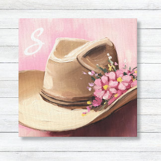 Cowgirl Pet Canvas met Roze Wildflowers Monogram