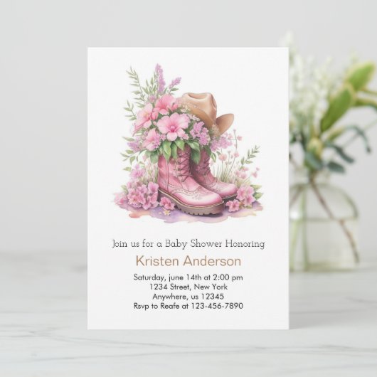 Cowgirl Pet en Laarzen Celebration Baby shower Kaart (Staand voorkant)