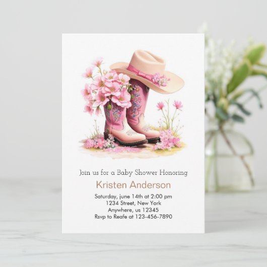 Cowgirl Pet en laarzen Western Baby shower Kaart (Staand voorkant)