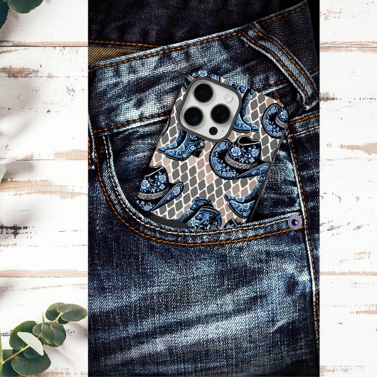 Cowgirl pet en laarzen, zwart en blauw roos Case-Mate iPhone case