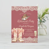 Cowgirl Pet Laarzen Kant Pensioen Uitnodiging (Staand voorkant)