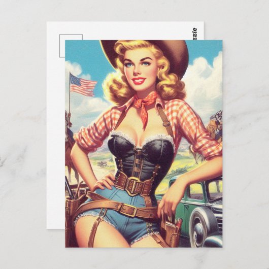  Cowgirl Pin Up Briefkaart (Voorkant / Achterkant)