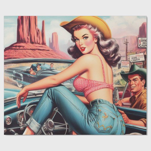  Cowgirl Pin Up Cadeaupapier (Vlak)