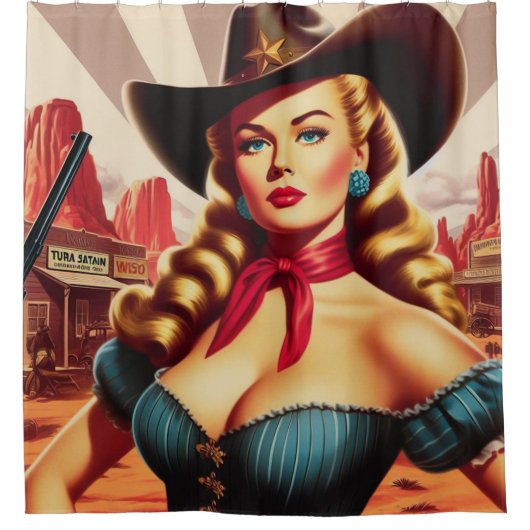  Cowgirl Pin-up Douchegordijn (Voorkant)