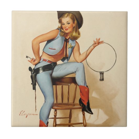 Cowgirl Pin-up Girl Tegeltje (Voorkant)