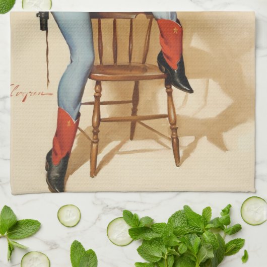 Cowgirl Pin-up Girl Theedoek (Gevouwen)