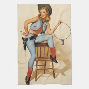 Cowgirl Pin-up Meisje Theedoek