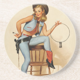 Cowgirl Pin-up Meisje Zandsteen Onderzetter