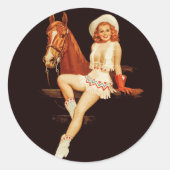Cowgirl Pin-Up Ronde Sticker (Voorkant)