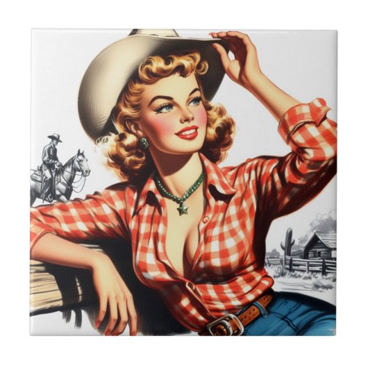  Cowgirl Pin Up Tegeltje (Voorkant)