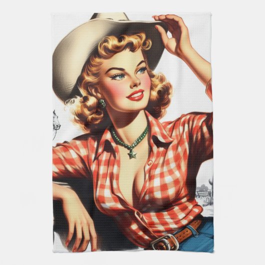 Cowgirl Pin Up Theedoek (Verticaal)