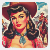  Cowgirl Pin-up Vierkante Sticker (Voorkant)