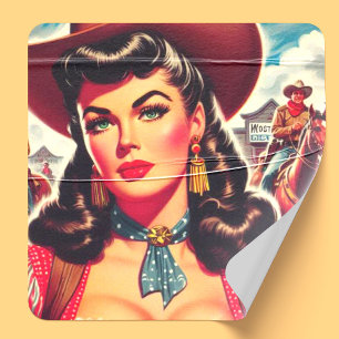  Cowgirl Pin-up Vierkante Sticker